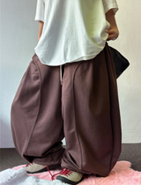 KOREAN/STRING 🤍 FORMAL CAVE FRONT PLEAT COTTON STRING BALLOON PANTS 🤍🩶🤎🖤 - 5 COLORS