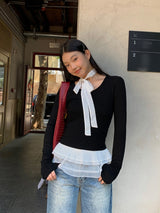 レースフリルスカーフ長袖Tシャツ