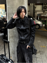 Crop Neck Leather Jacket