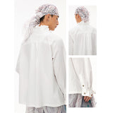 Printed raw pleated cotton and linen white shirt