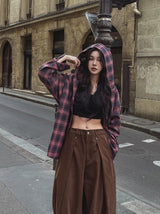 Solar loose fit hooded checkered shirt