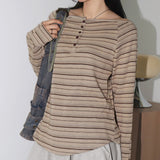 ペッツストライプハーフボタン長袖Tシャツ