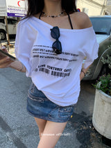 Barcode unbuttoned shoulder loose fit tee