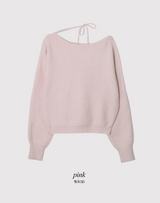 #ワンショルダーリボンボートネックタイニット (4color)