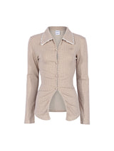 CHECK LACE SLIM SHIRT_Beige