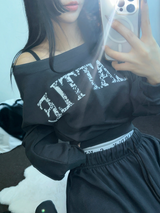 HIP PRINTING LETTERING オフショルダースウェットシャツ💟💙🩶4COLOR