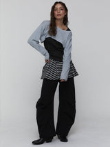 Striped Mini Skirt_Charcoal