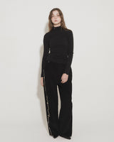 LETTERING CORDUROY WIDE LEG PANTS [BLACK]