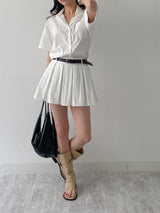 [Belt SET] Romi Collar Pleated Mini One Piece