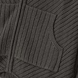 Rib Knit Hoodie Zip-Up - CHARCOAL