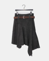 Poor Raw-Cut Washed Asymmetrical Cotton Midi Skirt