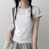 ザンドットシースルースリーブレスレイヤードショートスリーブTシャツ (4 colors)