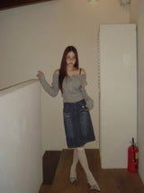 pocket midi denim skirt