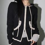 Aesha Lace Coloring Two-Way Knit Hooded Zip-Up