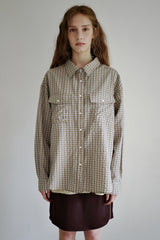 Seersucker check shirt, Brown