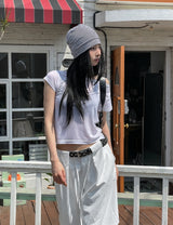 Sheer シースルー ボートネッククロップショートスリーブ