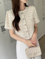 Vezn Color Matching Tweed Short Sleeve Jacket