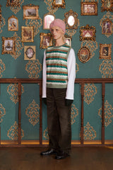 STRIPE CROCHET KNIT VEST / GREEN