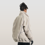 RELABEL 23AW Double Layer Line Deconstructed Fabric Patchwork Faux Lambswool Down Jacket