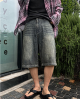 クールカーペンターサンドウォッシングハーフデニムパンツ