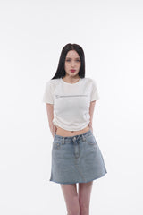 スローガンサイドストリングクロップTシャツ