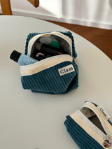 Clam round pouch _ Corduroy ocean blue