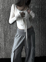 slub crop strap knit cardigan (4color)