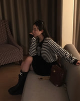 [BELLIDE MADE] ラッキー, ラウンドストライプカーディガン
