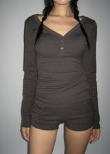 RIB BUTTON LONG TEE