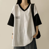 Eau color matching V-neck short-sleeved tee