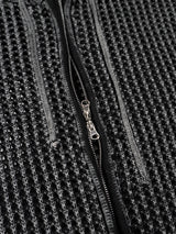 (UNISEX) ダイメッシュフードジップアップニット