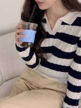 カシミヤケーブルボーダースキッパーニット (4color)