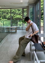 ノーメイスバックバンディングツータックリネンワイドパンツ