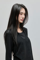 Halter-Tie Suede Apron_Black