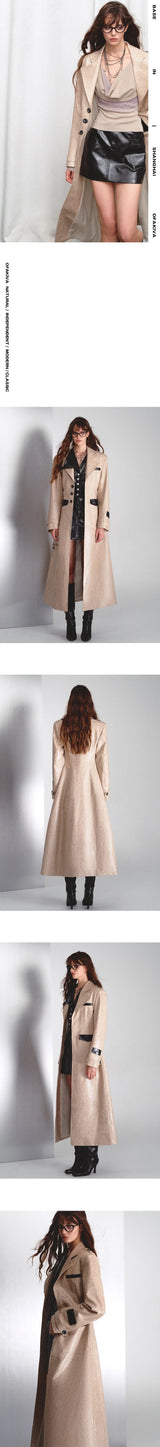 OfAkiva"ソフトクールエスセティック"ロングレザーウーマン‐コート