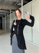 サイドスリットロングスリムロングスリーブニット