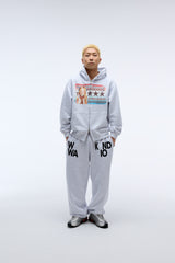 Sound wave artwork damage washing hoodie zip-up (Melange)