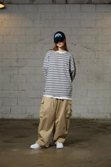 JERRY STRIPE OVERFIT LONG SLEEVE T-SHIRT / GRAY