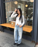 Pink lace denim pants
