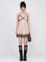 PINKBOM BLUSH LACE MINI DRESS