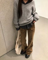 [ORIGINAL] Furry Loose-Fit V-Neck Knit
