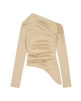 One Shoulder Draped Jersey Top _ BEIGE