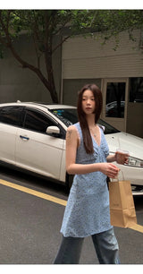 スカイフラワーVネックレイヤードドレス