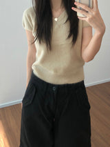 V-neck short-sleeved knitwear (3 colors)