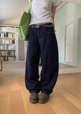ノンフェイドステッチワイドデニム (S-L)
