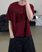 Near Henley Neck Cropped Knit Short Sleeve
