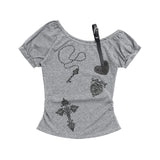 Roselyn Buckle Strap Graphic Top