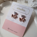 [CHUU Piercing] Heart Crystal and Ribbon Piercing - Rosegold