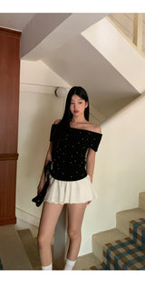 パーティーパールオフショルダー半袖Tシャツ