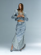 Emoha Silver Cat Tail Burst Leather Fishtail Skirt